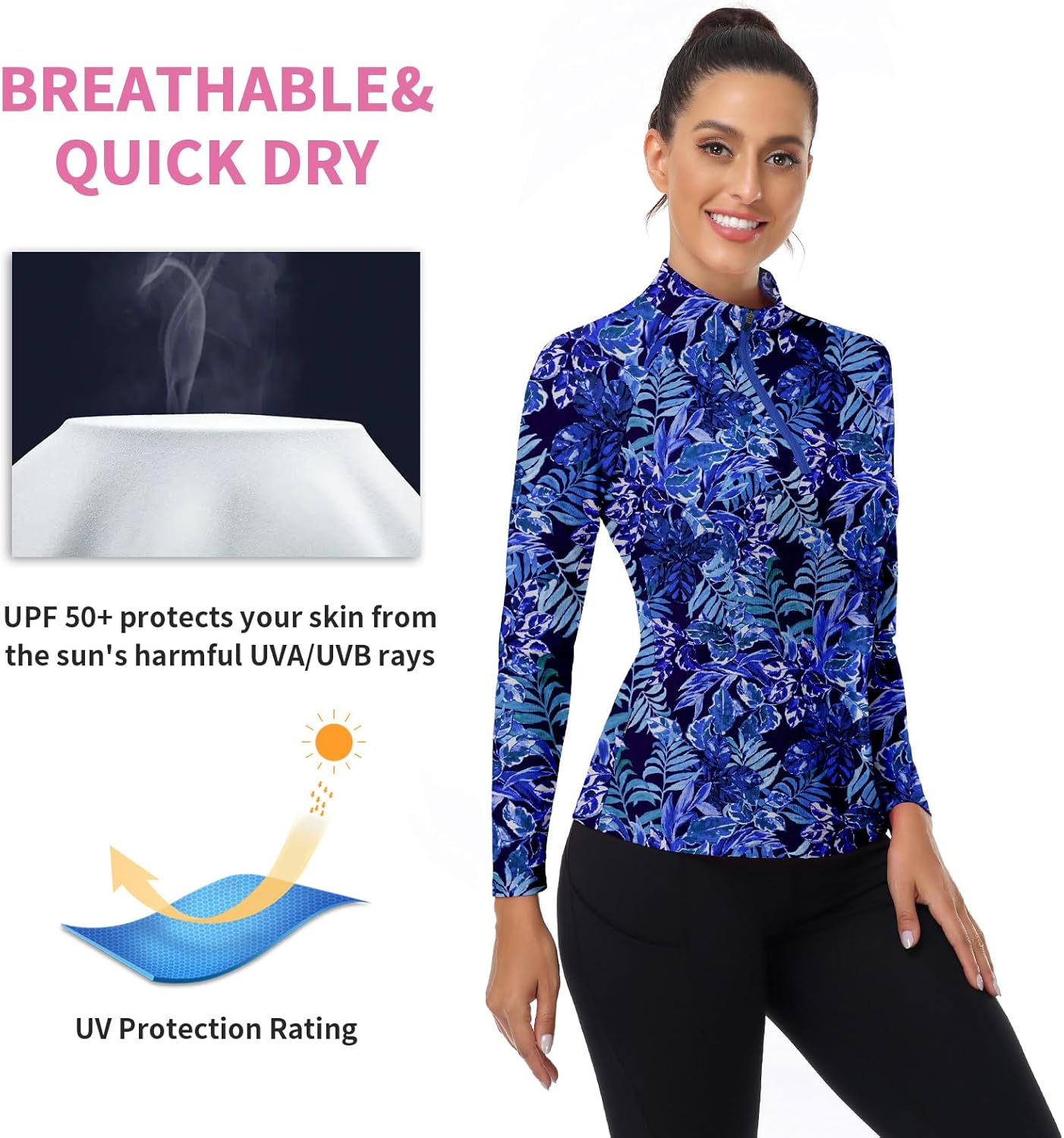 WOWENY Women's Long Sleeve Athletic Shirts Quarter Zip Pullover Collared T-Shirt Workout Print Tennis Top - Image 4