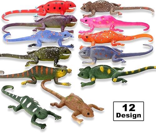 Miniatura 6 de Paquete de 12 figuras de animales de lagarto, juego de juguetes de reptiles de 6 pulgadas que cambian de color y elástico, para fiestas temáticas,