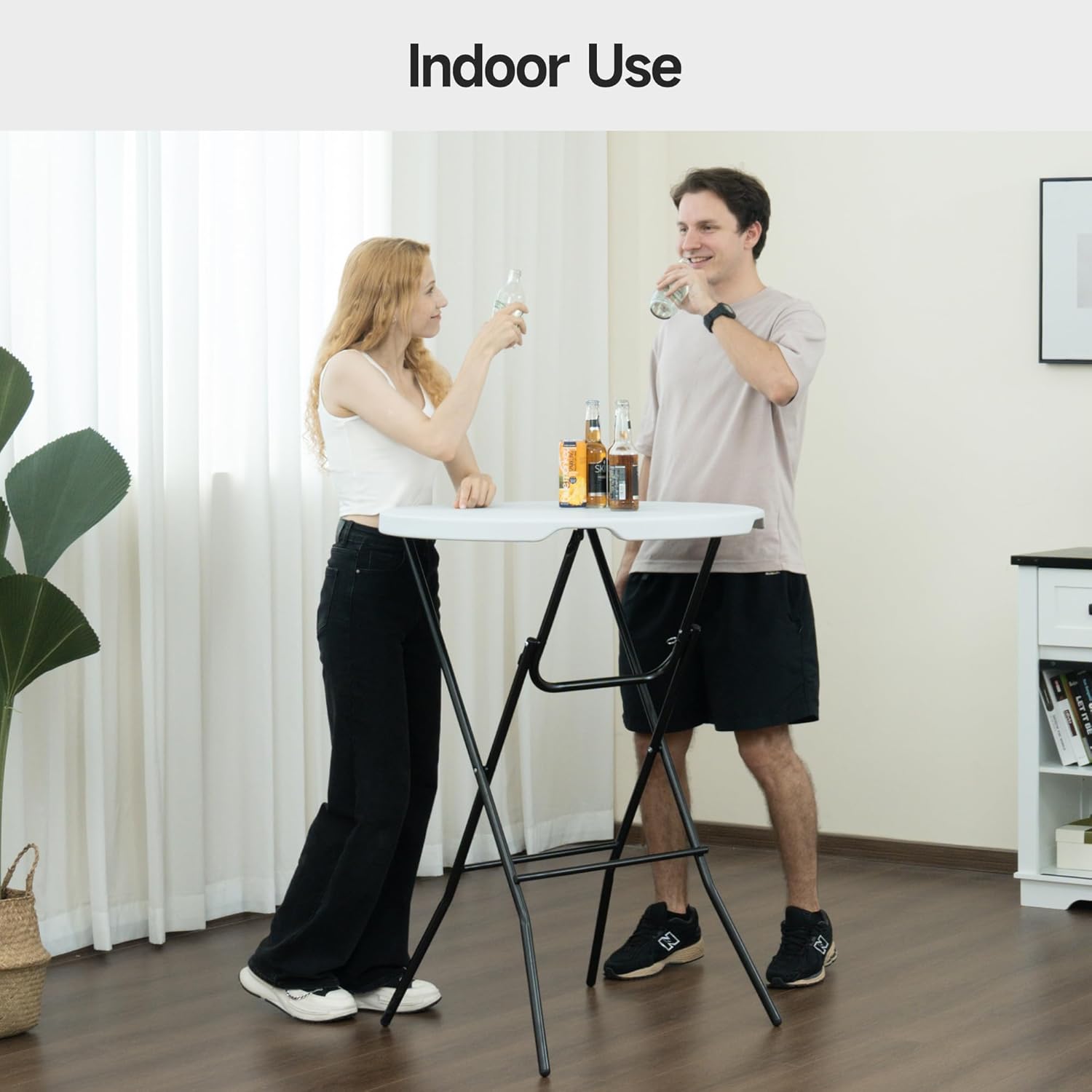 32'' Round Folding Table, HDPE Portable Bar Height Table with Removable Legs for Indoor Outdoor Wedding Event, Gathering, Parties, Commercial Events, White