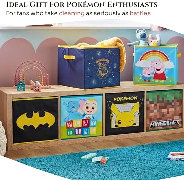 Pokemon Kids Collapsible Storage Boxes with Handles | Durability & Fabric Foldable Storage Cubes | Compatible Ikea Kallax Furniture | For Organising Kids Room & Playroom