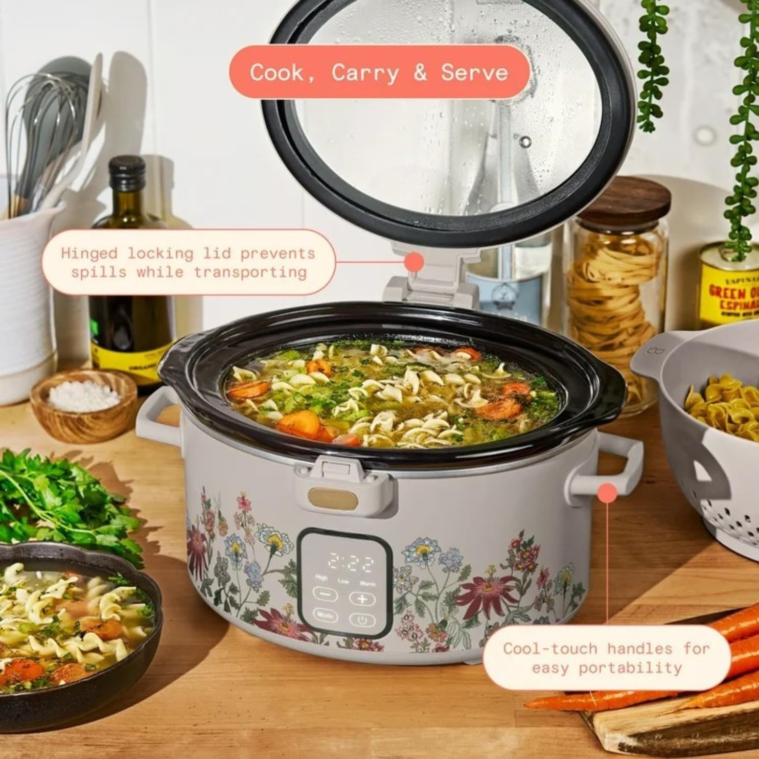 Slow Cooker 4-Quart Programmable Digital Slow Cooker with Touch-Activated Display, Dishwasher-Safe Crock Pot, Digital Timer, Compact Size
