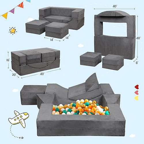 Miniatura 2 de LOAOL Sofá infantil modular para niños con reclinable, juego imaginativo de espuma para niños y niñas, sofá interior para niños, sala de juegos