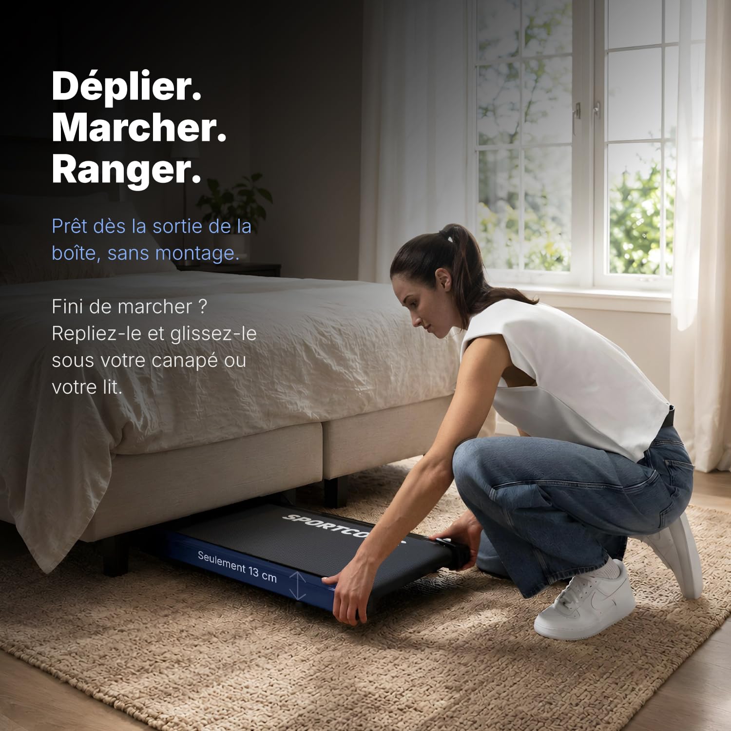 Sportconic Tapis de Marche Pliable Inclinable – Tapis de Course Silencieux avec Télécommande – Walking Pad Compact pour Sport à la Maison & Bureau