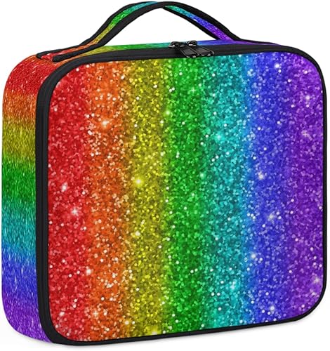 Miniatura 6 de KOBLEN Bolsa de maquillaje de viaje para mujer, grande, cuadrada, portátil, profesional, de tren de coqueta, estuche de cosméticos con asa a rayas