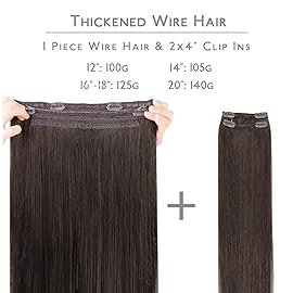 WENNALIFE Wire Hair Extensions (Increase 50% Lifespan) Real Human Hair 14 inch 105g Light Dark Brown Remy Hair Invisible Transparent Wire Fish Line Straight Reusable Natural