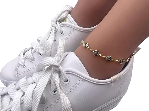 Miniatura 3 de SIFRIMANIA Black Glass Evil Eye Anklet Chain Bracelet for Woman, Foot Jewelry
