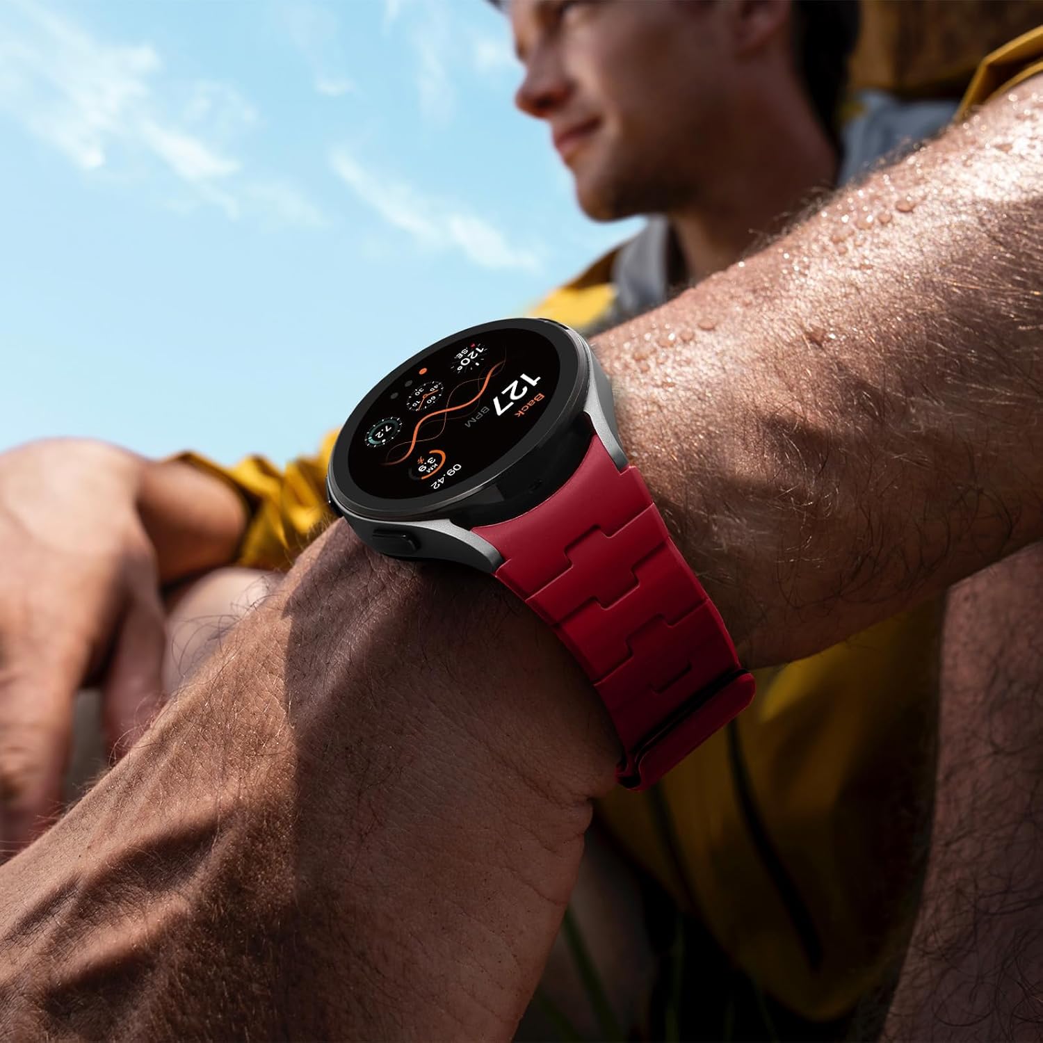 Bandletic 20mm No Gap Breathable Magnetic Silicone Band for Men Compatible with Samsung Galaxy Watch 7 6 5 4 FE 40mm 44mm/for Galaxy Watch 6 4 Classic 43mm 47mm 42mm 46mm/Watch 5 Pro 45mm, Red/Black - Image 8