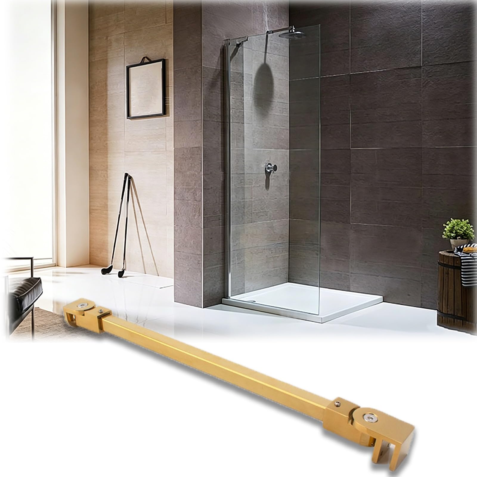 DJPHOFS Secure Flexible Wall To Glass Shower Support Bar, Non-deformable Fixed Door Side, Heavy Duty Stabilizer for Enclosure(Gold,L36in/91cm)