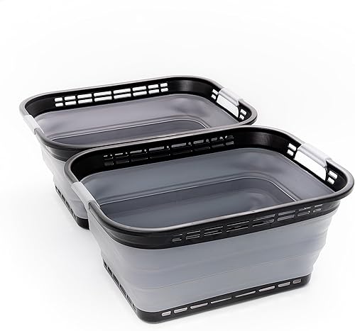 Miniatura 8 de SAMMART Cesta plegable de plástico para la ropa sucia de 42L (11 galones), contenedor de almacenamiento portátil desplegable, cesta portátil, ahorra