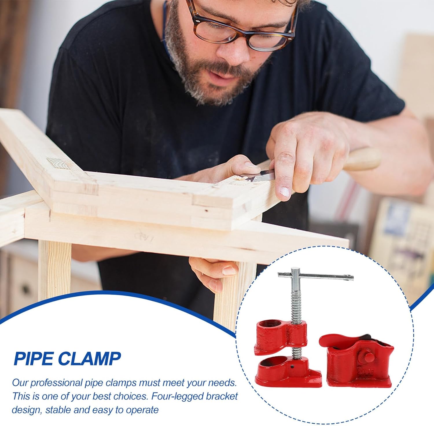 Lightweight 1/2" Pipe Clamp Carpenter Tool Red Quick-release Woodworking Gluing Clamp for Pipeline Fixing and Woodworking Projects