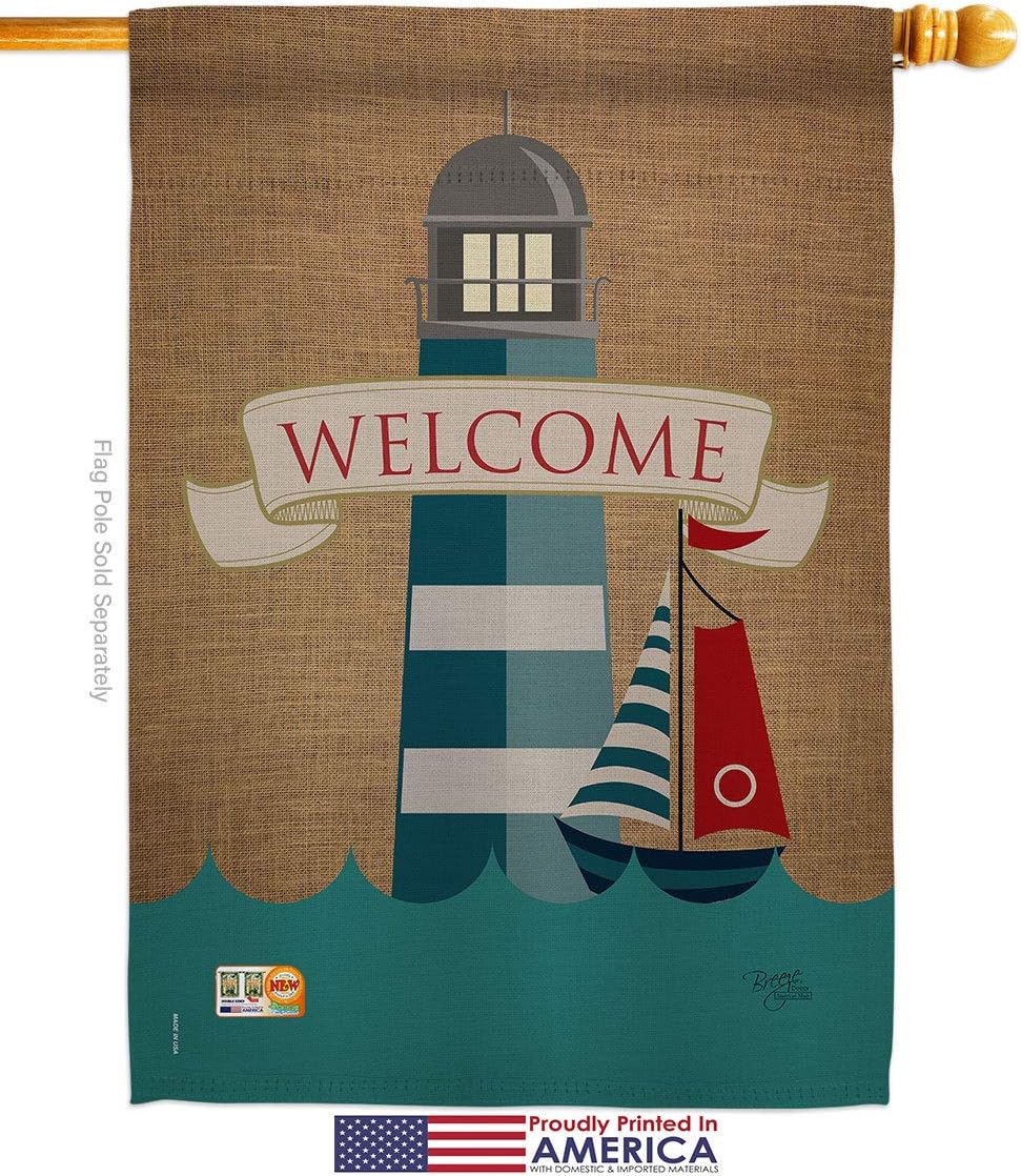 Lighthouse Sailboat House Flag Coastal Nautical Anchor Sailor Sea Shells Outdoor Summer Ocean Small Decorative Gift Yard Banner Made In USA 28 X 40
