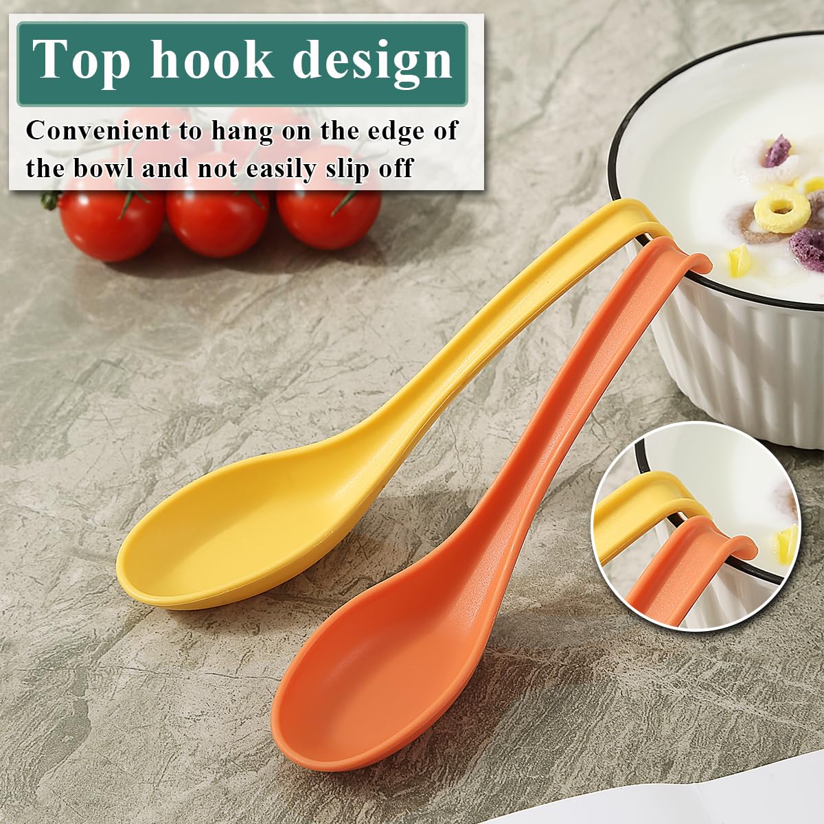 Cucharas de sopa de 24 piezas, cuchara de mesa de plástico reutilizable, cuchara asiática resistente y duradera, hecha de polipropileno de grado alimenticio, sin BPA, fácil de limpiar, apto 5
