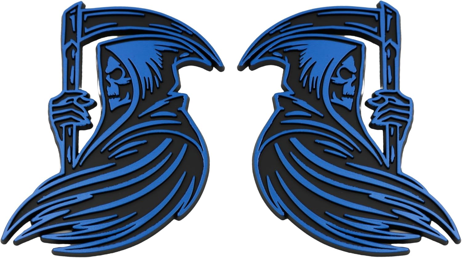 Grim Reaper Emblem 3D Skull Badge – Custom Car Decal Sticker for Car, Truck, SUV – Durable Exterior Trunk, Hood, Fender (Set of 2) (Blue)