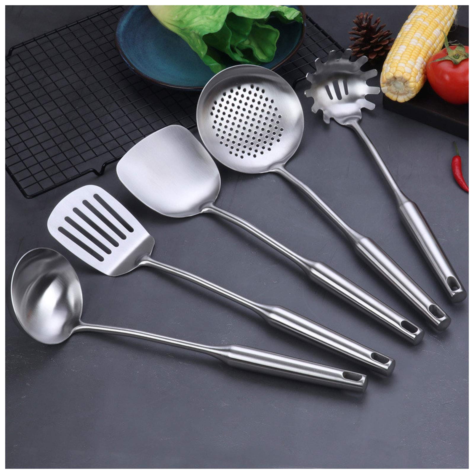 IUokLU Kitchen Utensil Set, Cooking Utensils Made of Stainless Steel,Kitchen Tools with Tongs, Spatulas, Spoons, Turners, Kitchen Cookware Tools