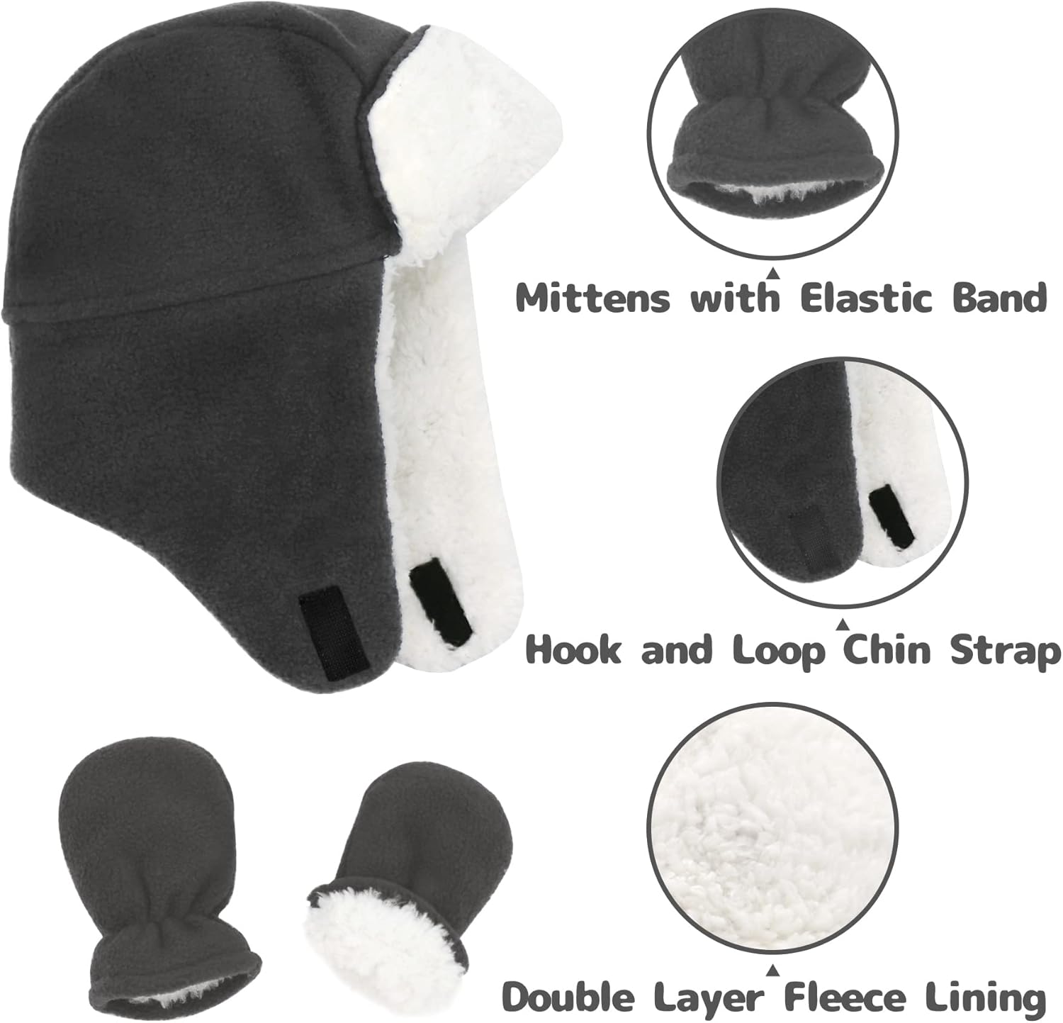 Baby Winter Hat Sherpa Toddler Boy Trapper Hats and Mittens Set Warm Fleece Infant Beanie Gloves - Image 3