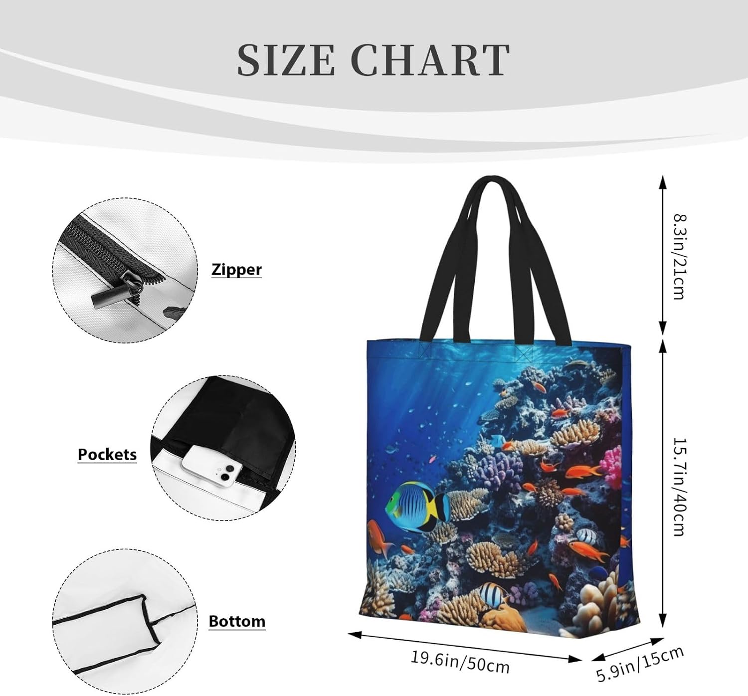 Aquatic Sea Animal Print Eco-Friendly Tote Lightweight Grocery Bag Daily Commuting Travel Beach Gym Use