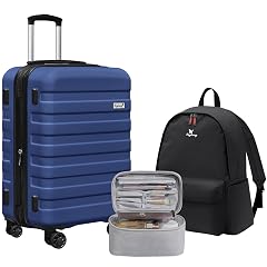 Zebra 20 Expandable Carry-On Lightweight Hardshell Suitcase with Spinner Wheels Navy Blue
