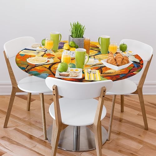 Vista 179 de cfpolar Mantel redondo ajustable de verano, hojas de palma tropical, borde elástico, mantel redondo lavable para uso en interiores y exteriores, se