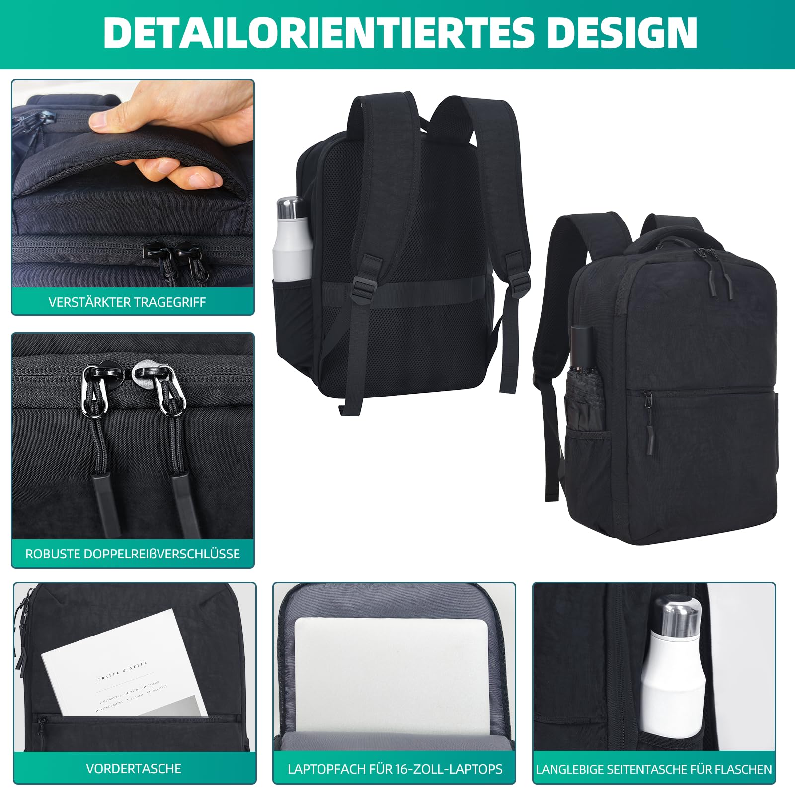 KINGSLONG Vakuum Rucksack Handgepäck: Reisetasche mit USB-Vakuumkompression | ohne Pumpe Wasserdichter Laptop Rucksack für 16 Zoll Notebook, Kabinenrucksack für Flugzeug, Business & Reise