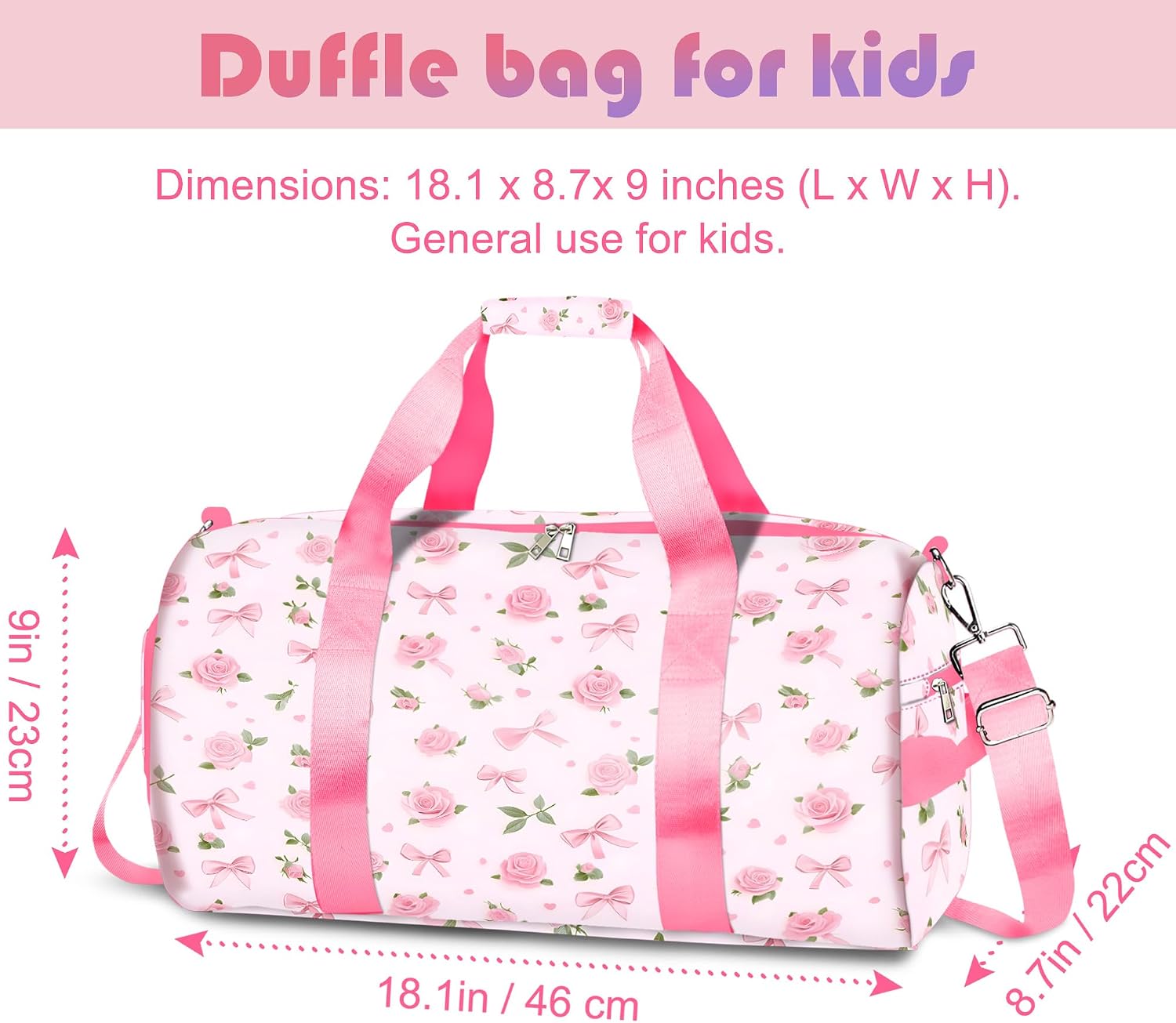 Duffle Bag Girls Kids Cute Gym Bag with Shoes Compartment Women Girls Sports Overnight Travel Bag
