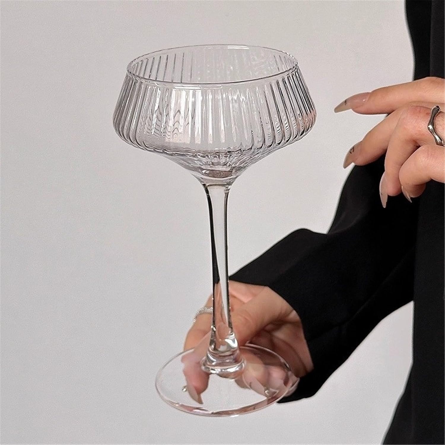 kitchen glasses Vintage Ribbed Goblet Glasses, 7 oz Elegant Clear Stemmed for Martini Cocktail Wine Champagne Juice Dessert