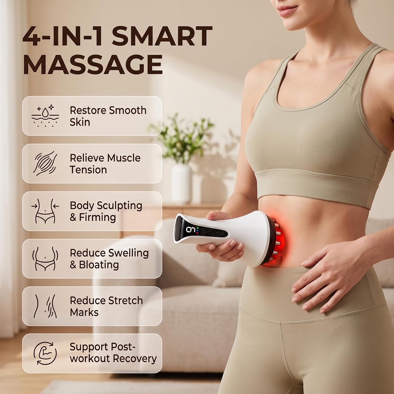 Lymphatic Drainage Massager,Rechargeable Anti Cellulite Massage Tool,Body Sculpting Device with Red Light Therapy,Heating,Vibration for Reduce Stretch Marks for Legs,Arms & Belly