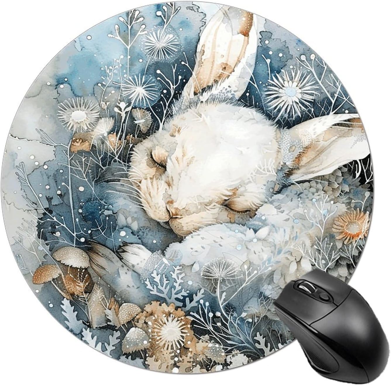 A Sleeping Rabbit Mouse Pad with Non-Slip Rubber Base Personalized Round Mouse Mat Nice and Cute Gaming Mousepad for Computers Home Office Desk Decor Accessories