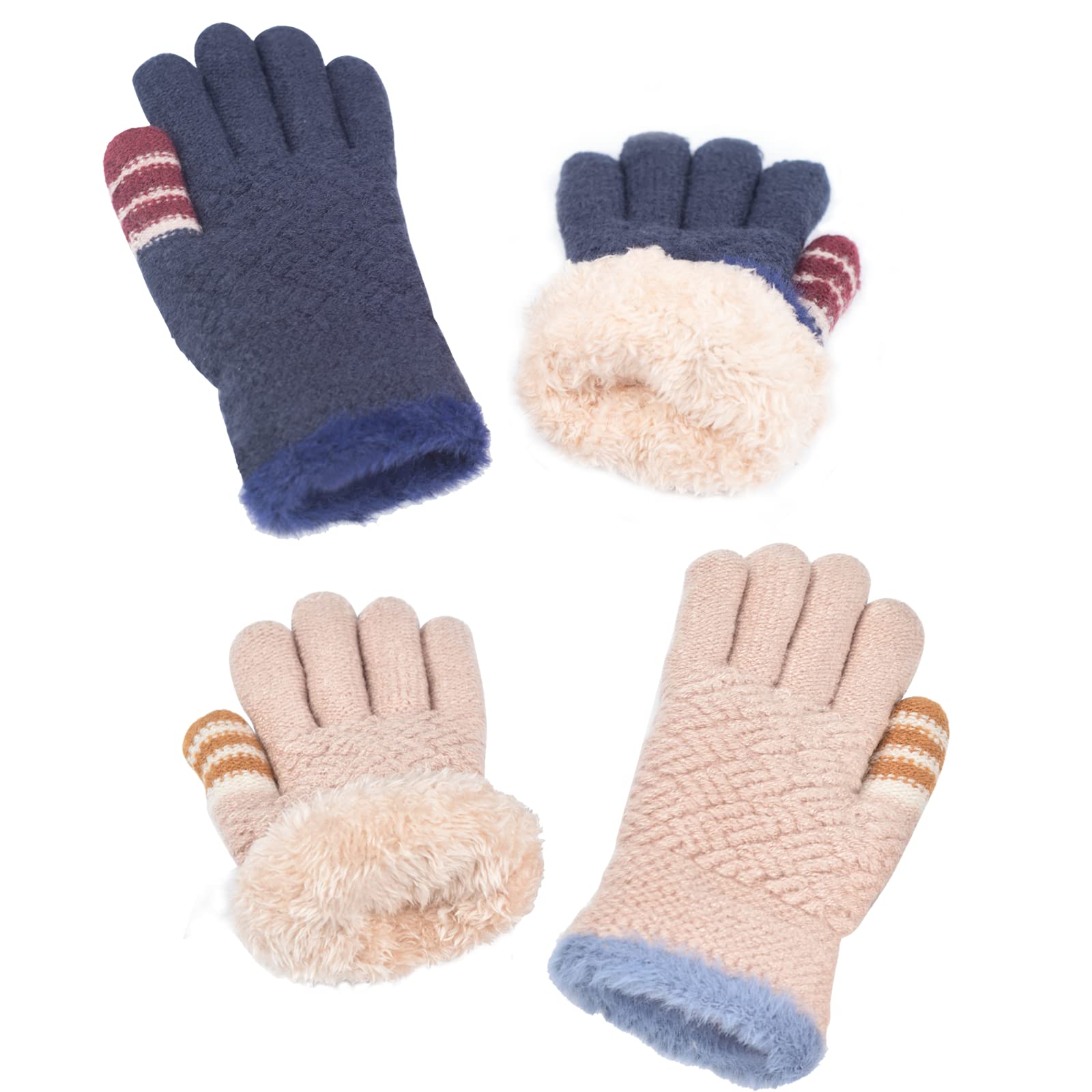 FENELY Winter Gloves for Boys Girls - Kids Warm Knit Thermal Cable Knitted Gloves Wool Fleece Lined Mittens for Cold Weather