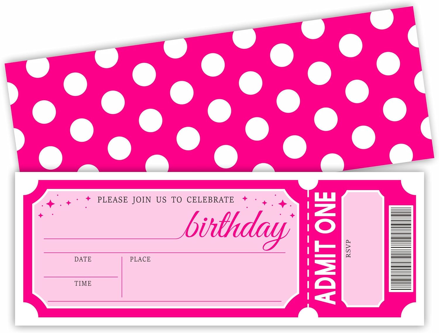 Pink Glitter Birthday Invitations Set of 20 - "Let's Go Party" VIP Ticket Design with Envelopes, 3×8 Inch Cards for Girls -Birthday Party Favor & Supplies (3 X 8 In) -A12