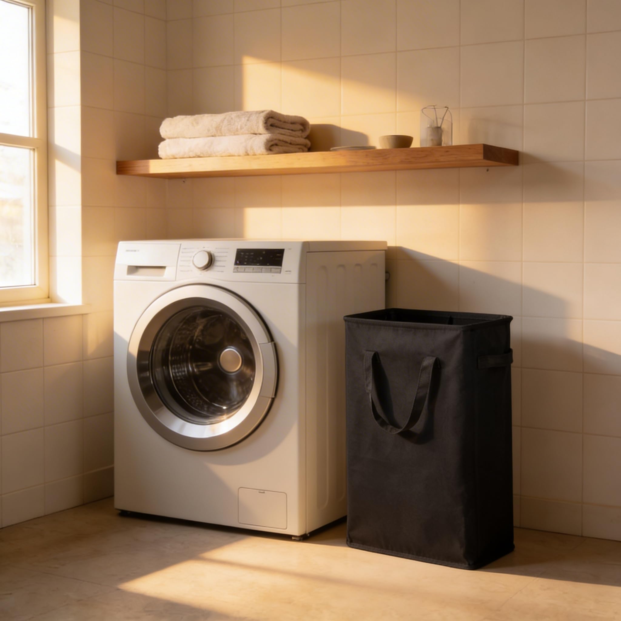 Cesto portabiancheria sottile con manici, pieghevole, sottile, per vestiti sporchi, 45 l, nero
