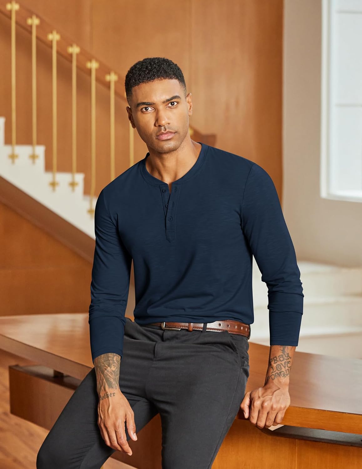 COOFANDY Men's Henley Shirts Long Sleeve Lightweight Button T-Shirt Casual Basic Tee Top - Image 7