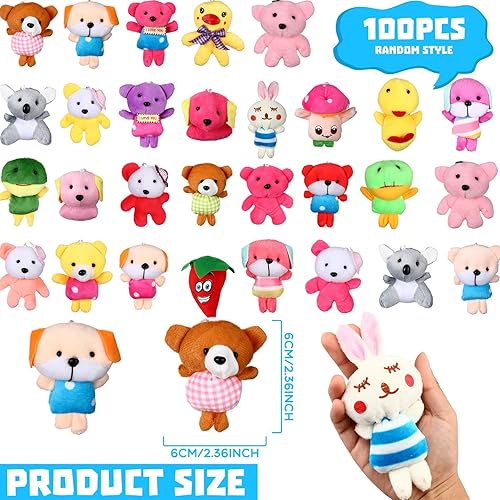 Miniatura 2 de Chivao Paquete de 100 mini juguetes de animales de peluche, juguetes de animales pequeños, juego de llaveros de peluche para Halloween, bolsas de