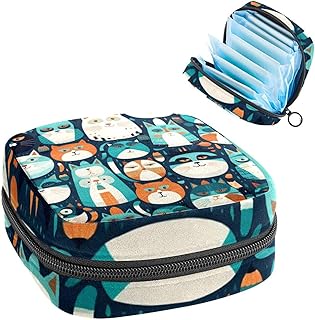 RODAILYCAY Cat Pattern Menstrual Pad Purse for School, Tampons Collect Pouch for Women Girls, Soft Sanitary Napkin Disposal Bags