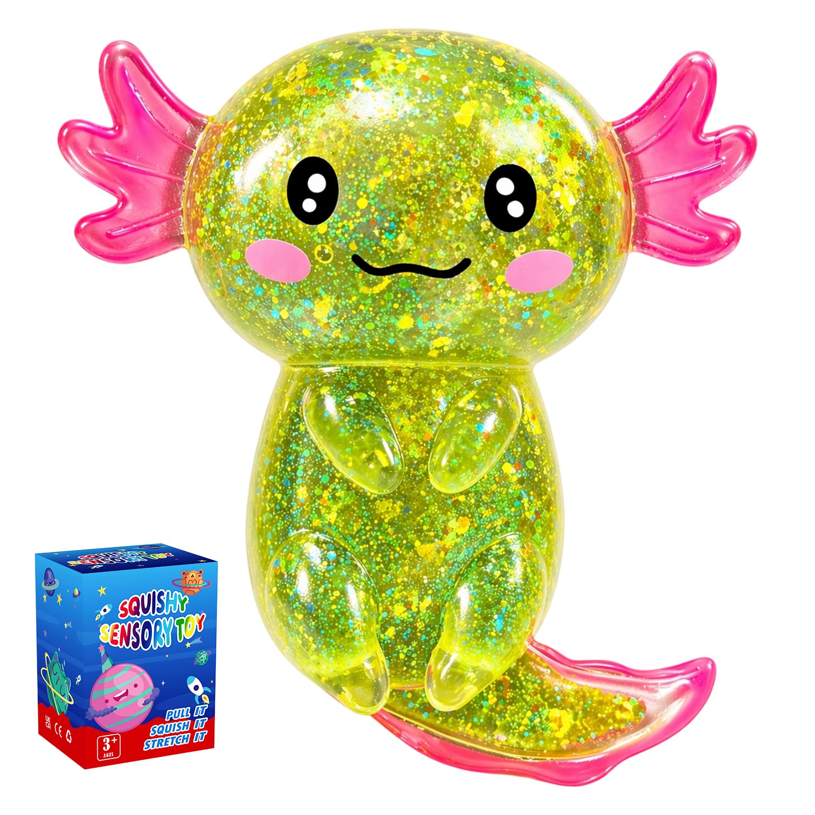 Axolotl Squishy Stress Relief Toy,Fidget Toys for Kids Youth Adult,Cute Malt Sugar Axolotl Toy Adults,Soft Squeeze Sensory Toy for Kids and Adults,Handheld Stress Ball for Anxiety and Focus (yellow)