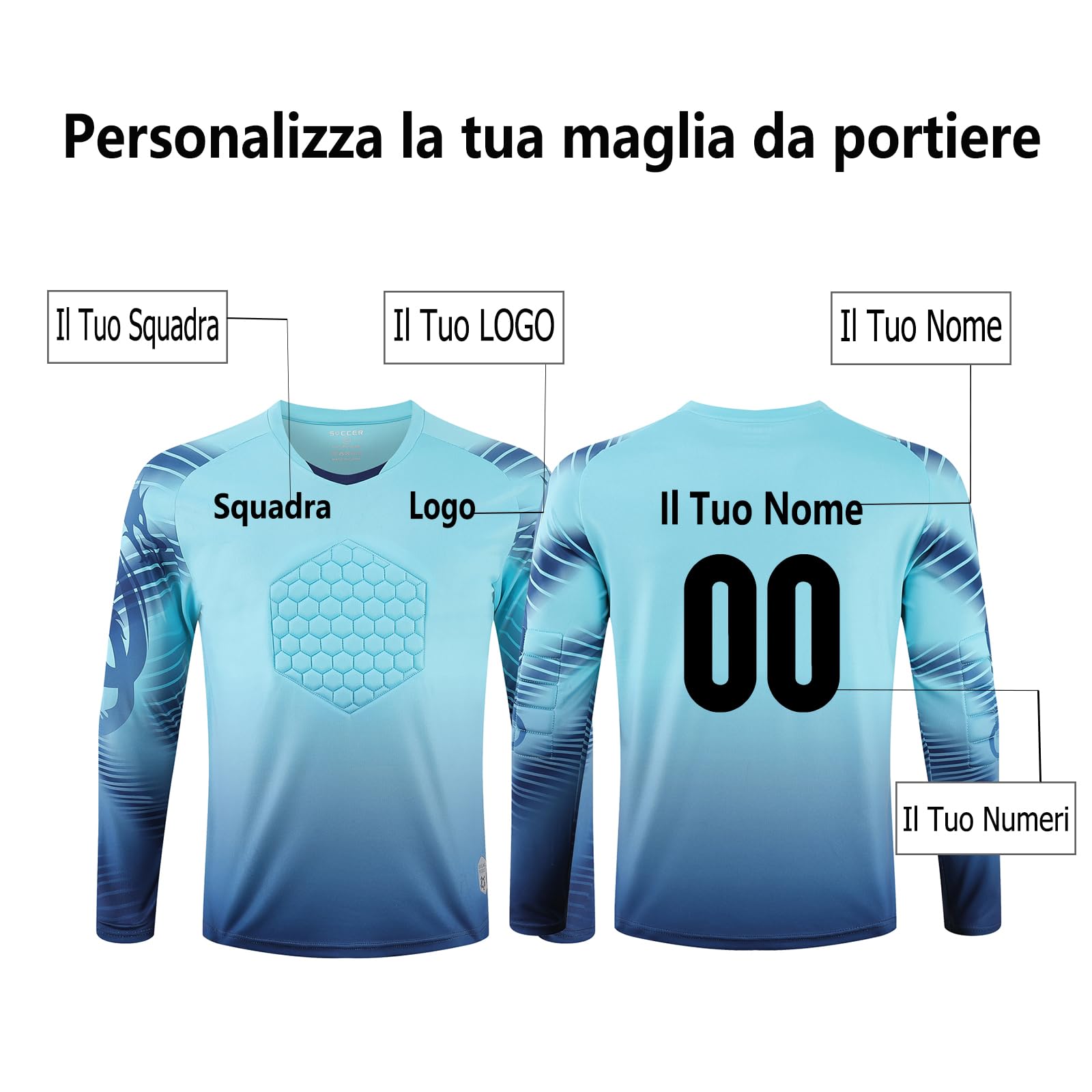 Maglia da Calcio Personalizzata Maniche Lunghe Maglia da Portiere Unisex - Bambini e Ragazzi Set di Maglie da Calcio