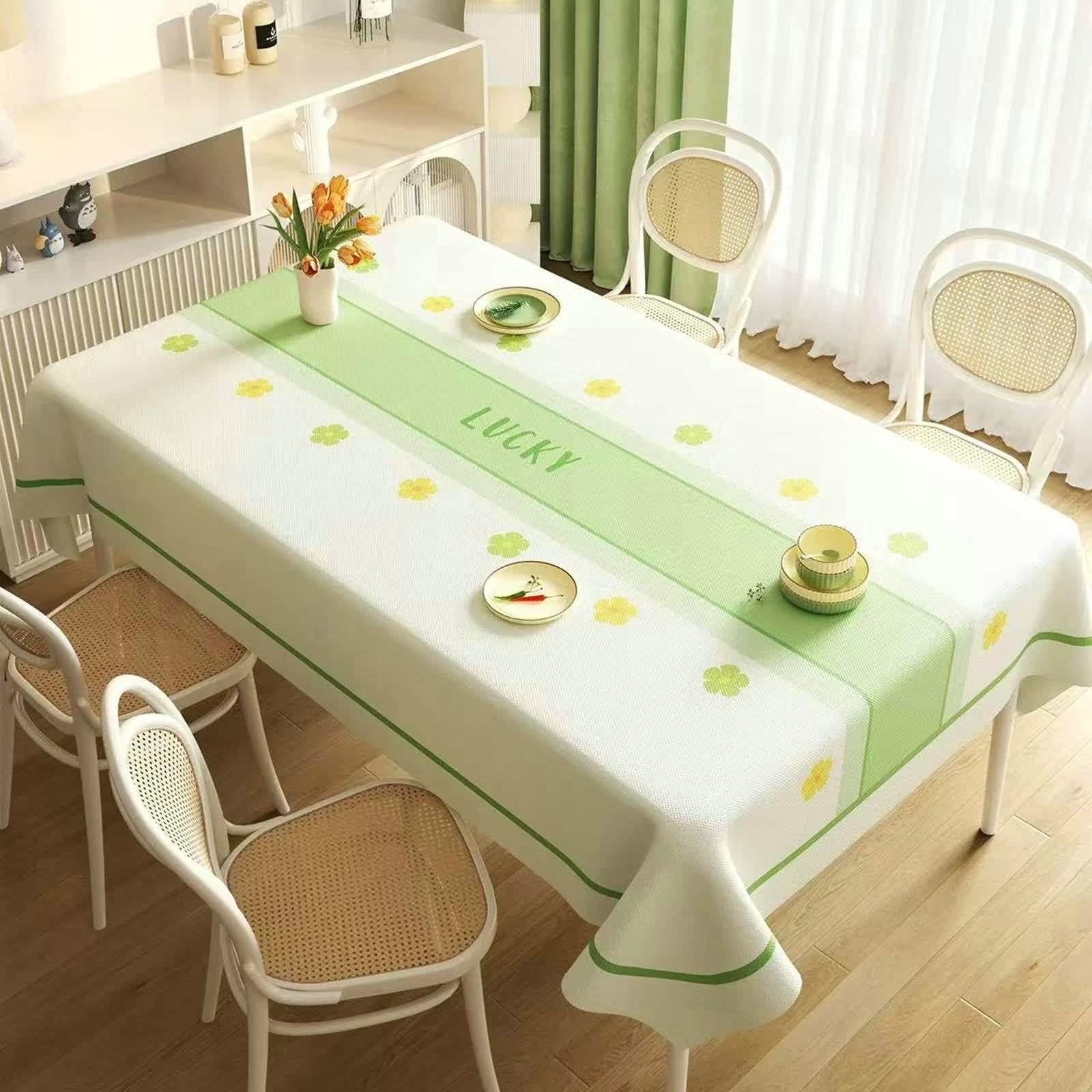 PVC Tischdecke Mit Muster, Grün Beige | 140x220cm