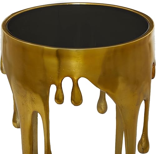 Miniatura 6 de Deco 79 Mesa de acento de goteo de fusión abstracta de metal de aluminio con diseño fundido y parte superior de vidrio sombreado, 16 pies x 16 pies