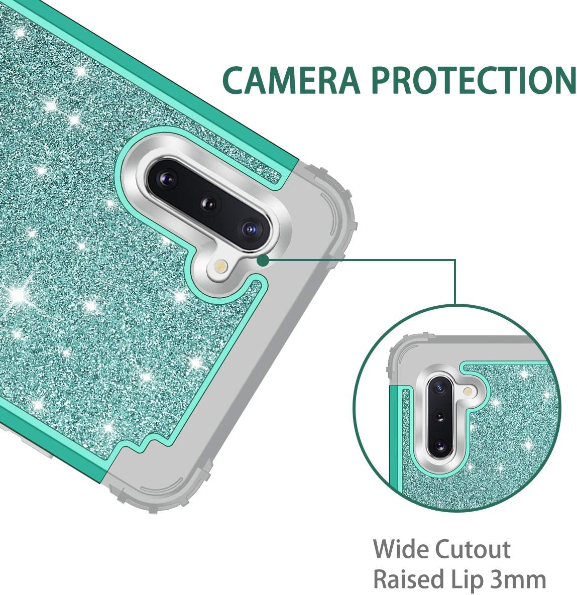 LONTECT Compatible Galaxy Note 10 Case Luxury Glitter Sparkle Bling Heavy Duty Hybrid Sturdy High Impact Shockproof Protective Cover Case for Samsung Galaxy Note 10, Shiny Teal