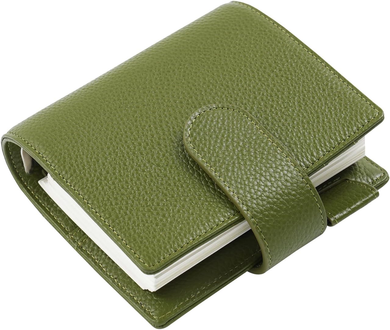 Moterm Pocket Elite Rings Planner - Genuine Leather Binder Organizer without Big Back Pocket (Pebbled-Olive, 25mm Ring)