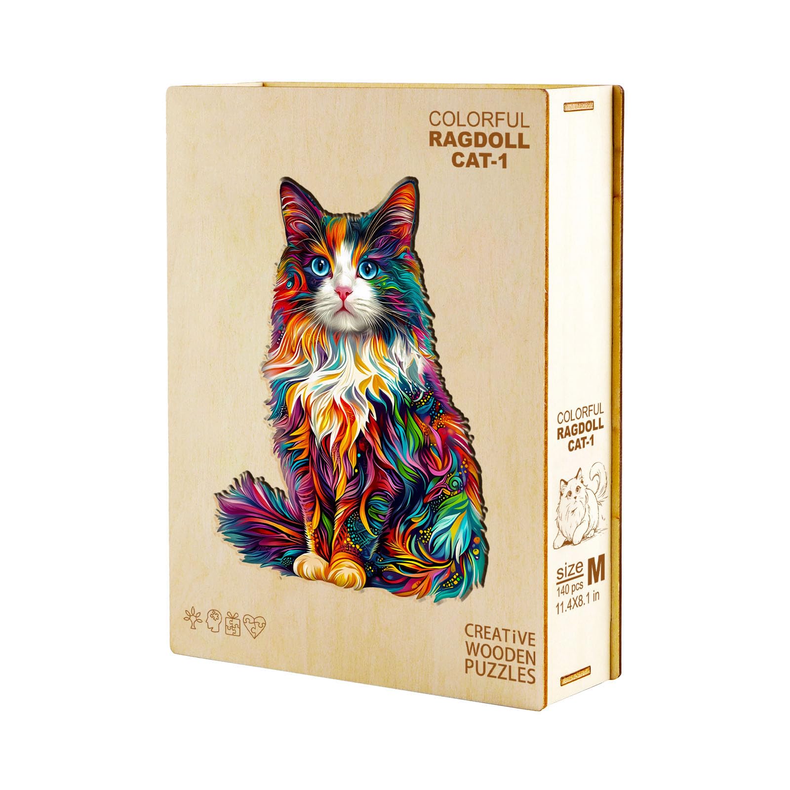 KaayeeWood 3D Holzpuzzle Für Erwachsene – Ragdoll & Schmetterling, Unregelmäßige Teile, In Holzbox, Kreatives Geschenk