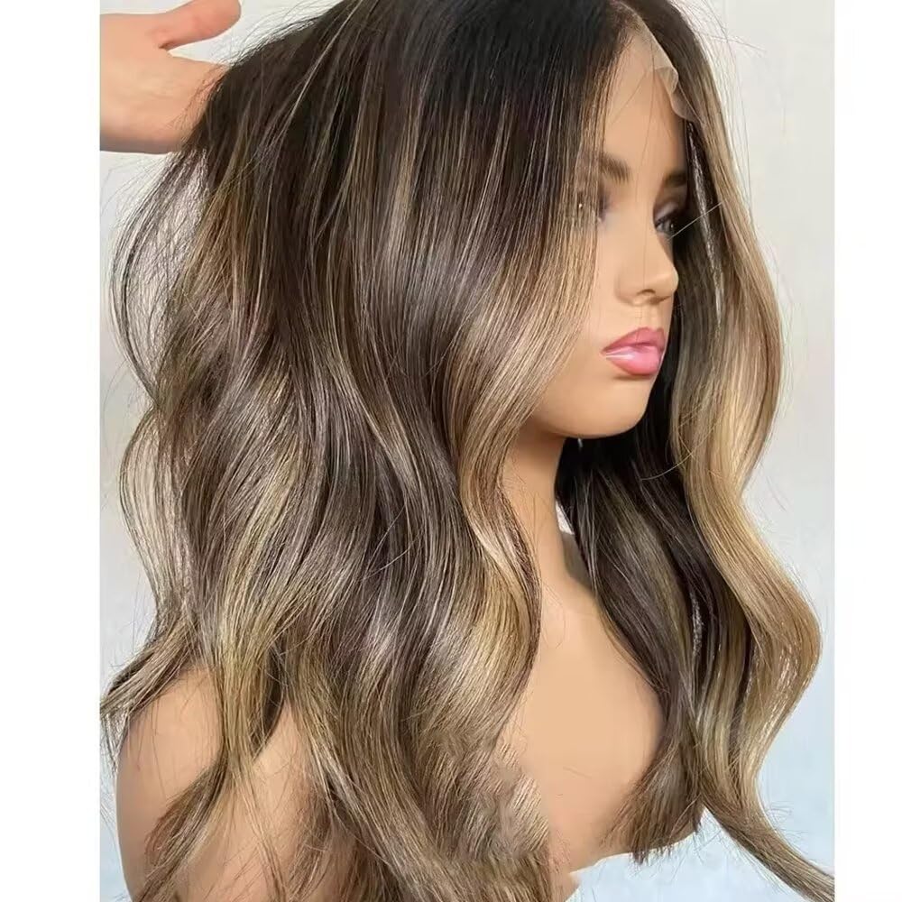 14 Inch Soft Ombre Highlight Blonde Loose Wave Invisible HD 13X4 Lace Front Brazilian Human Hair Wig for Black Women Natural Baby Hair Preplucked Glueless Bleached Knots Wig 150 Density