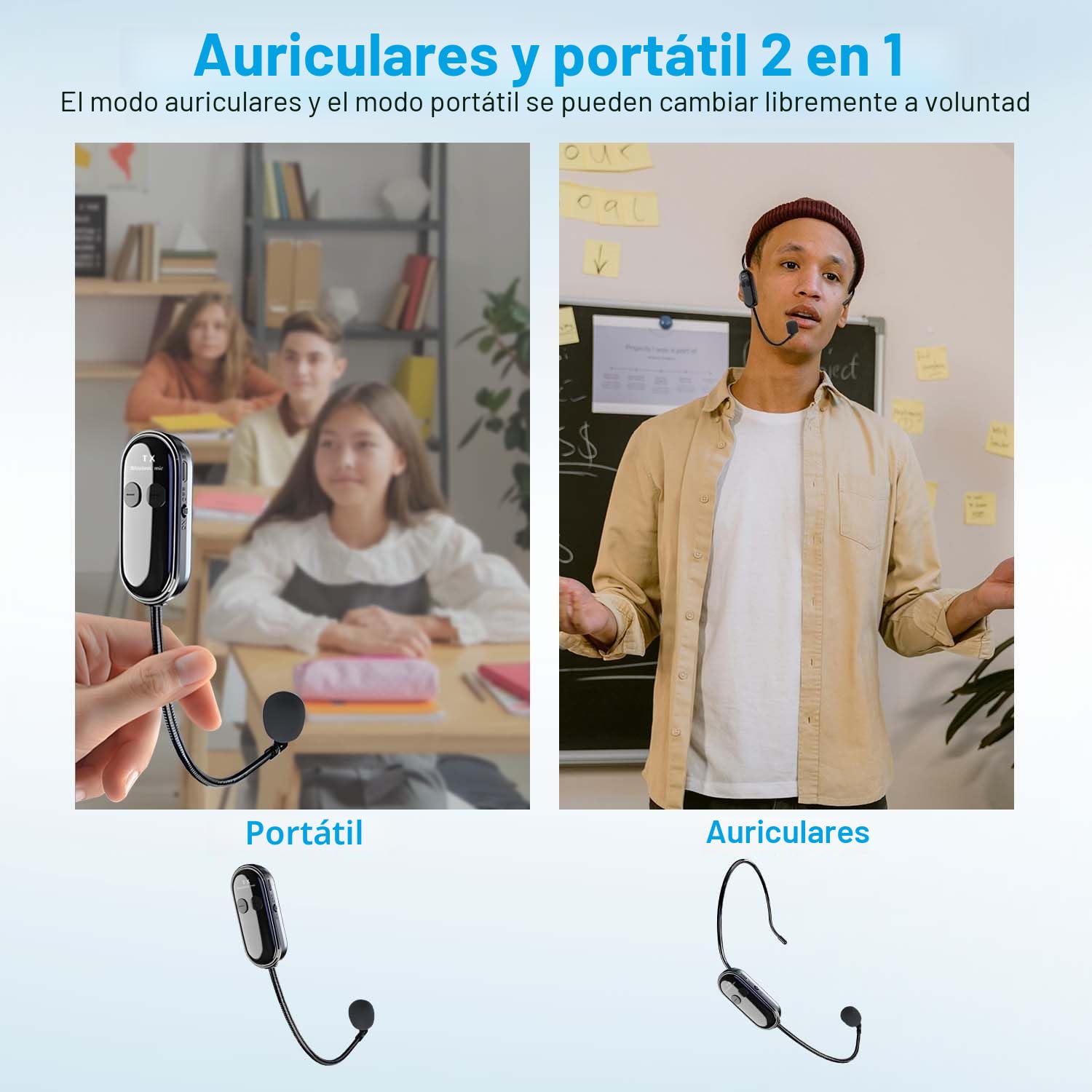Microfono Inalambrico Diadema, 2.4G UHF Wireless Micrófono Transmisión Inalámbrica de 50M Micrófono Inalámbrico Con Conector Jack de 6,35mm y 3,5mm para Amplificador de Voz, Altavoces, Sistema PA