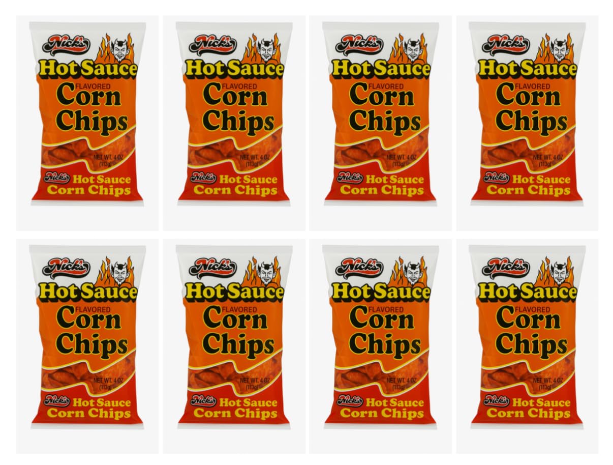 Nicks Hot Sauce Flavored Corn Chips, 4 oz Pack of 8