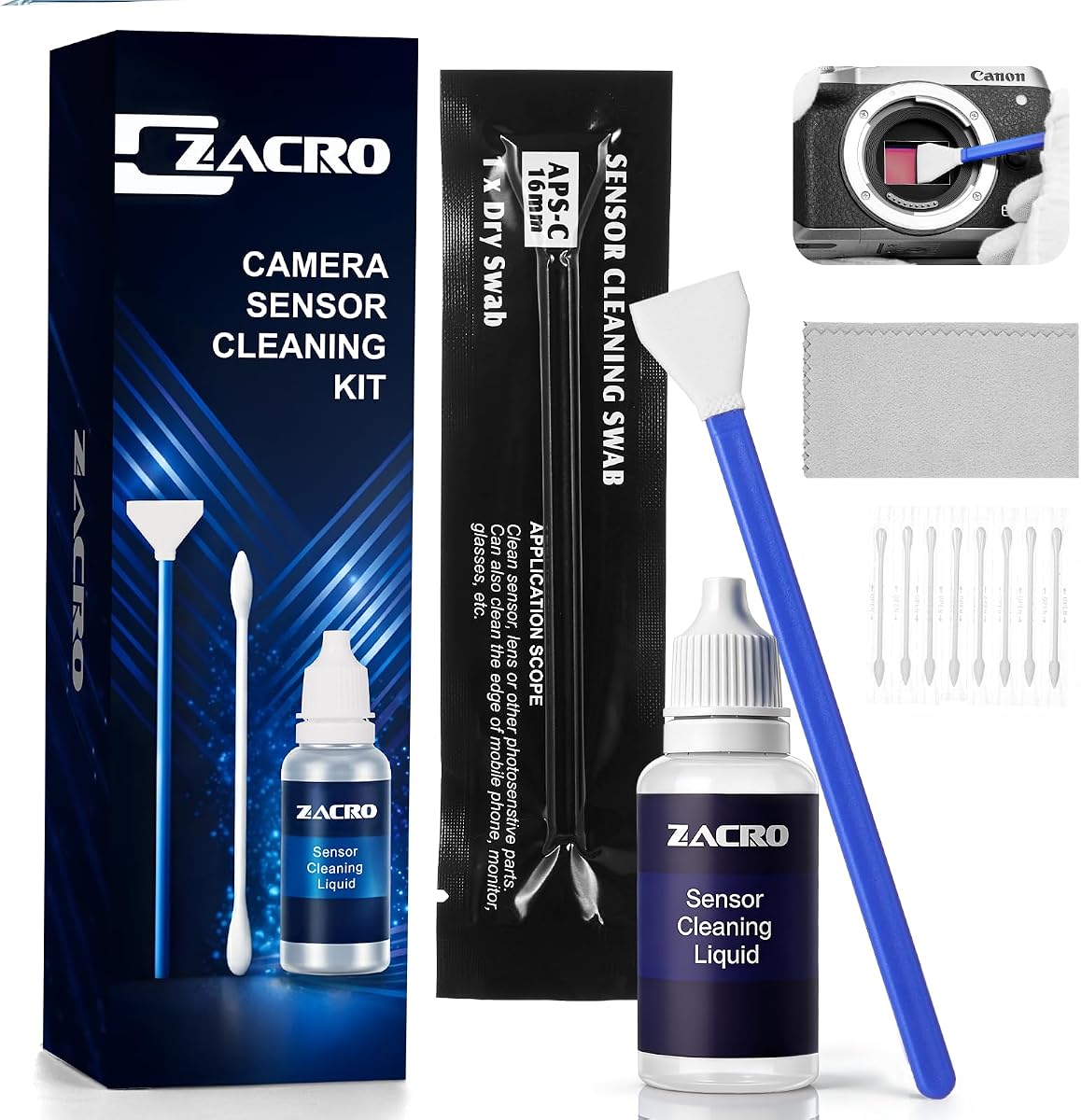 Camera Cleaning Kit 16mm APS-C Frame Sensor Cleaning Swab*8 + 20ml Sensor Cleaner for DSLR SLR Digital Camera CMOS Sensor Cleaning, Compatible with Nikon Sony Canon