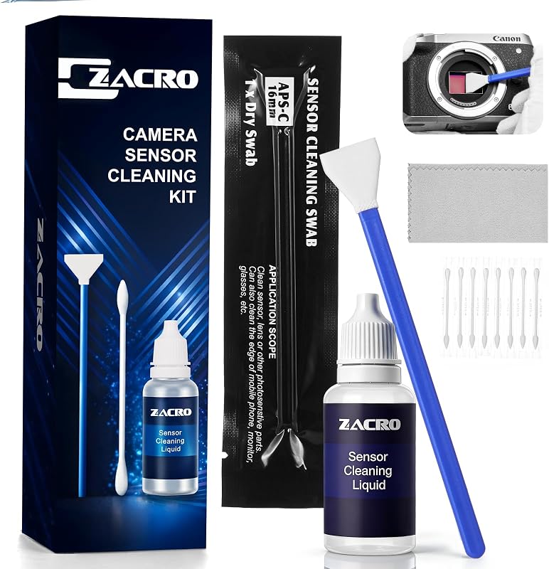 Camera Cleaning Kit 16mm APS-C Frame Sensor Cleaning Swab*8 + 20ml Sensor Cleaner for DSLR SLR Digital Camera CMOS Sensor Cleaning, Compatible with Nikon Sony Canon