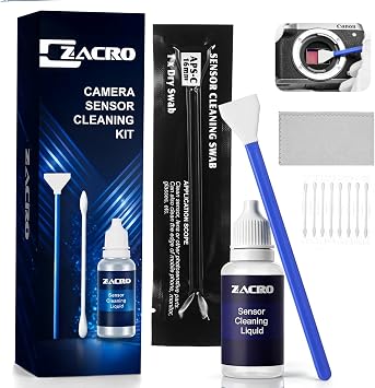 Zacro Camera Cleaning Kit 16mm APS-C Frame Sensor Cleaning Swab*8 + 20ml Sensor Cleaner for DSLR SLR Digital Camera CMOS Sensor Cleaning, Compatible with Nikon Sony Canon