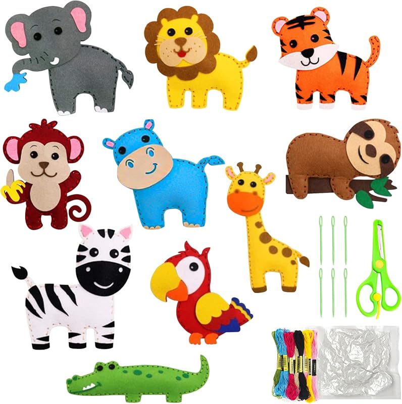 Rayong Sewing Kit Children, Animal Shapes Felt Sewing Children from 6 Years, Animals Sewing Kit, Felt Forest Animals Craft Set, Sewing Set for Children, DIY Art Craft for Cuddly Toys (Animals)