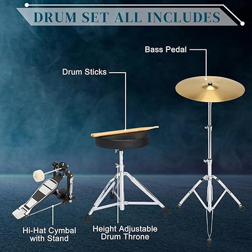 Miniatura 8 de Ktaxon Juego de batería para adultos de 22 pulgadas, kit de 5 piezas de tamaño completo con soportes de platillo, soporte de sombrero, palos, pedal