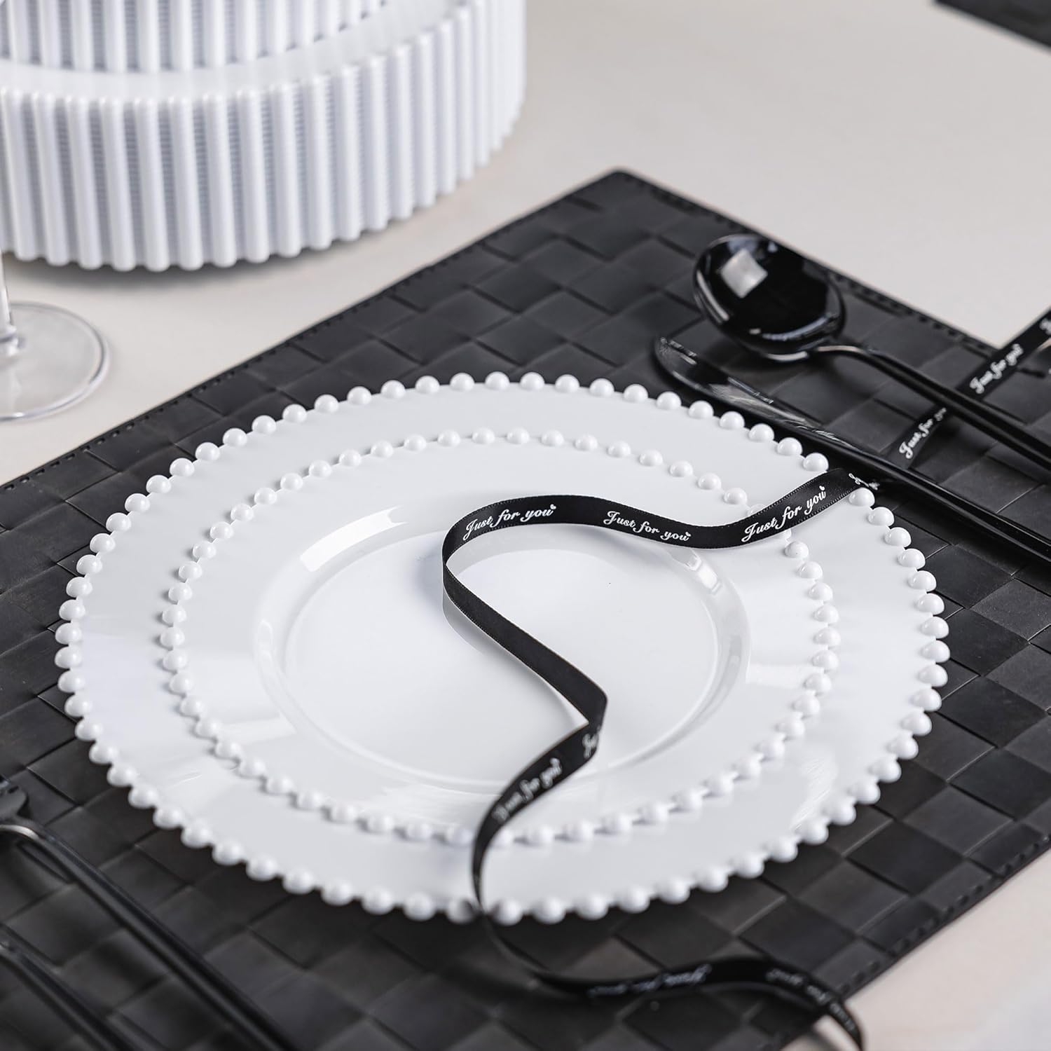 60 Pcs White Plates, Beaded Design Disposable Plastic Plates for 30 Guests, Fancy Party Dishes 7.5 inch Dessert Plate and 10 inch Dinner Plate for Party, Bridal Shower - Image 6