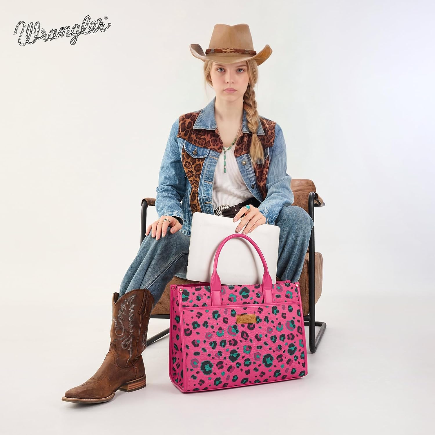 Wrangler Laptop Bag 15.6 Inch Large Tote Bag Leopard Womens Computer Bags Briefcase Bags for Work with Detachable Strap